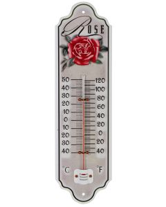 Thermometer metaal 28cm roos