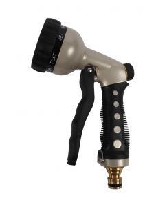 Arroseur pistolet a debit reglable avec tetine en laiton, 7 positions sous blister 